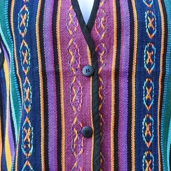 Vtg Boom Carpet Vest Cotton Waistcoat Large Made Nepal Unisex Hippie Boho Grunge - Picture 4 of 7